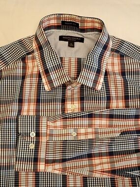Banana Republic Men’s Blue & Orange Plaid Dress Shirt - Grant Fit